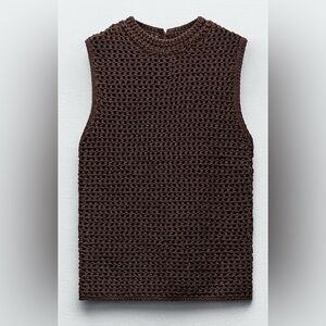 Zara Chocolate Crochet Knit Top